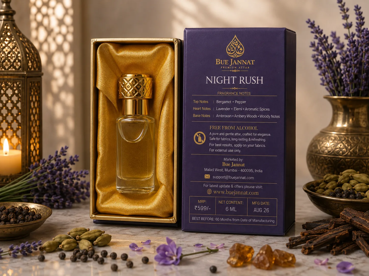 NIGHT RUSH Premium Attar — Bergamot • Pepper • Lavender • Ambroxan • Woods