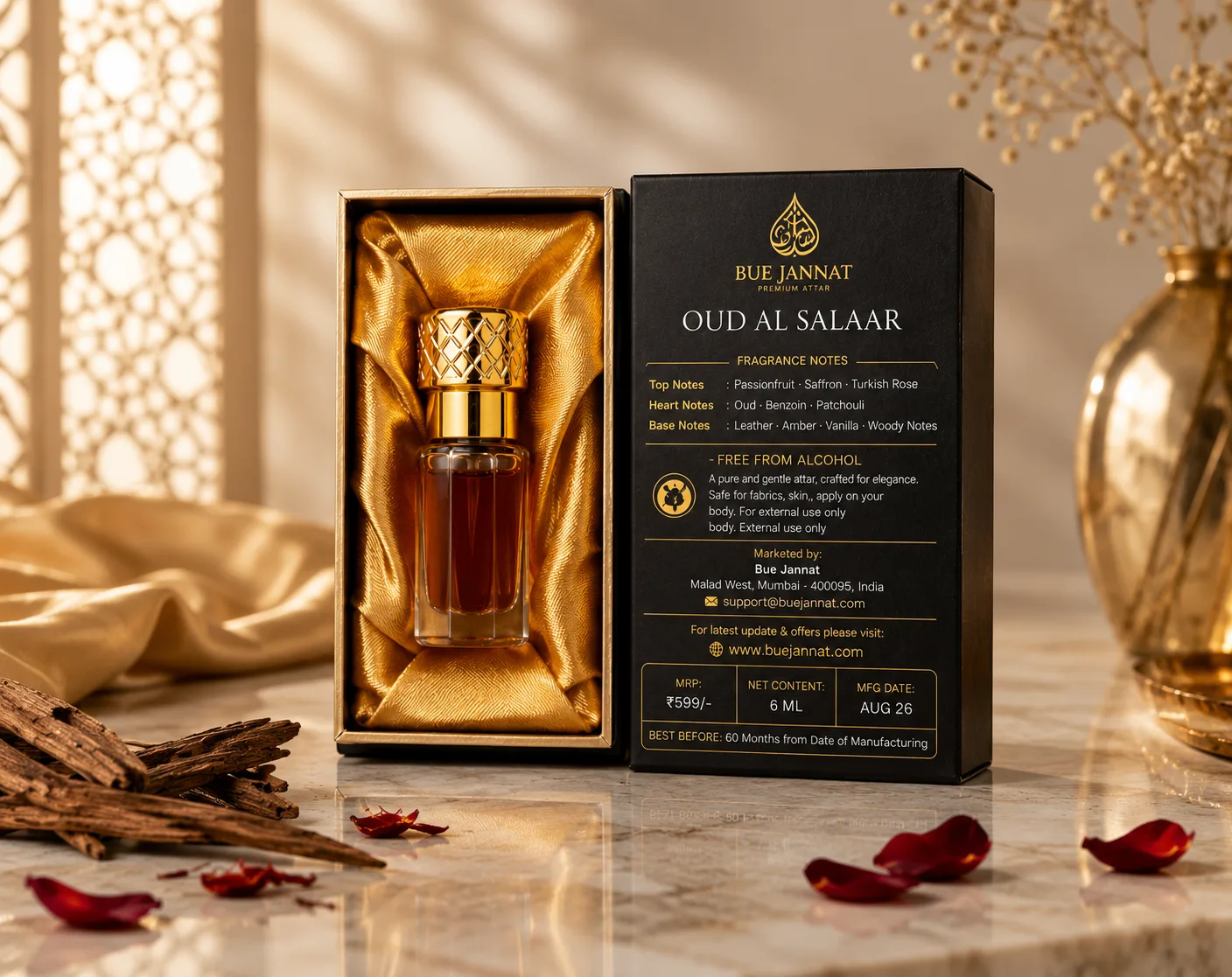 OUD AL SALAAR Premium Attar — Passionfruit • Saffron • Rose • Oud • Leather • Vanilla