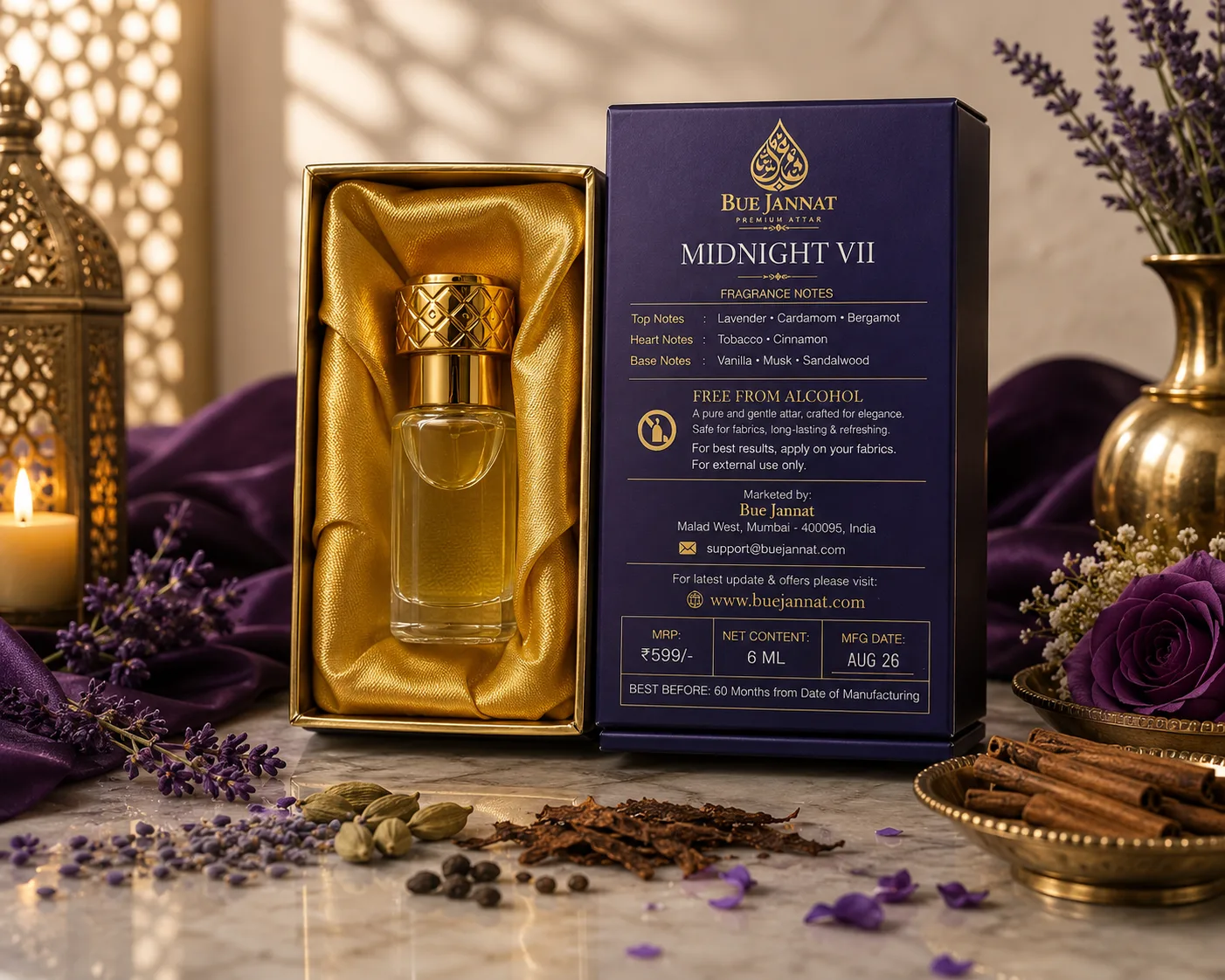 MIDNIGHT VII Premium Attar — Lavender • Cardamom • Tobacco • Cinnamon • Vanilla