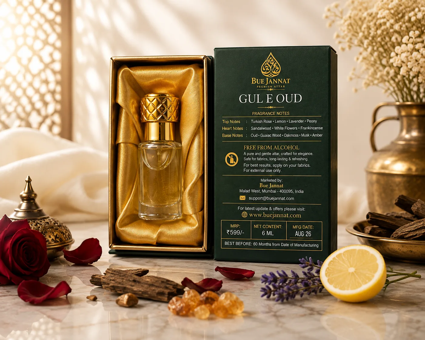 GUL-E-OUD Premium Attar — Rose • Oud • Sandalwood • Musk • Amber