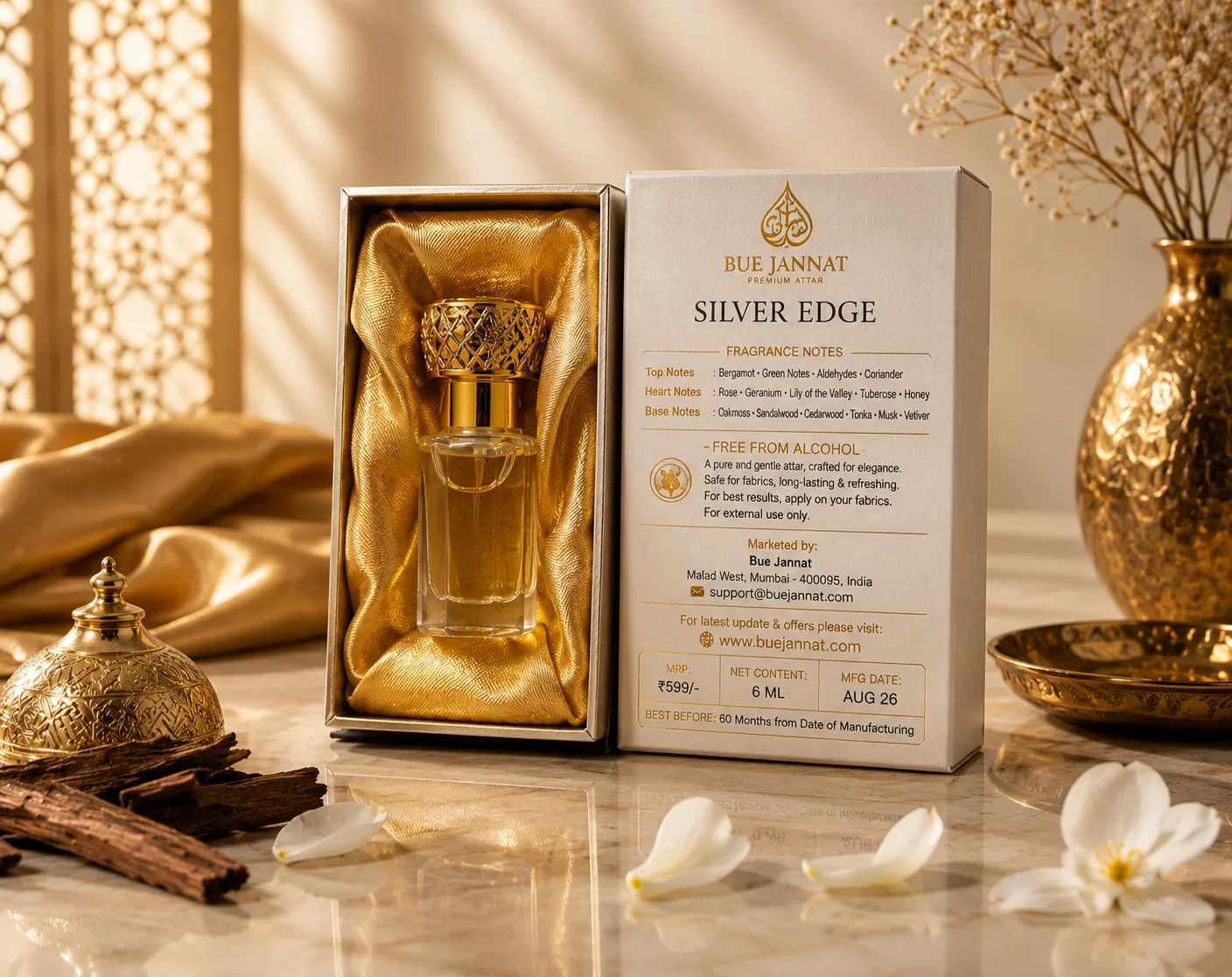 SILVER EDGE Premium Attar — Bergamot • Green Notes • Rose • Oakmoss • Musk